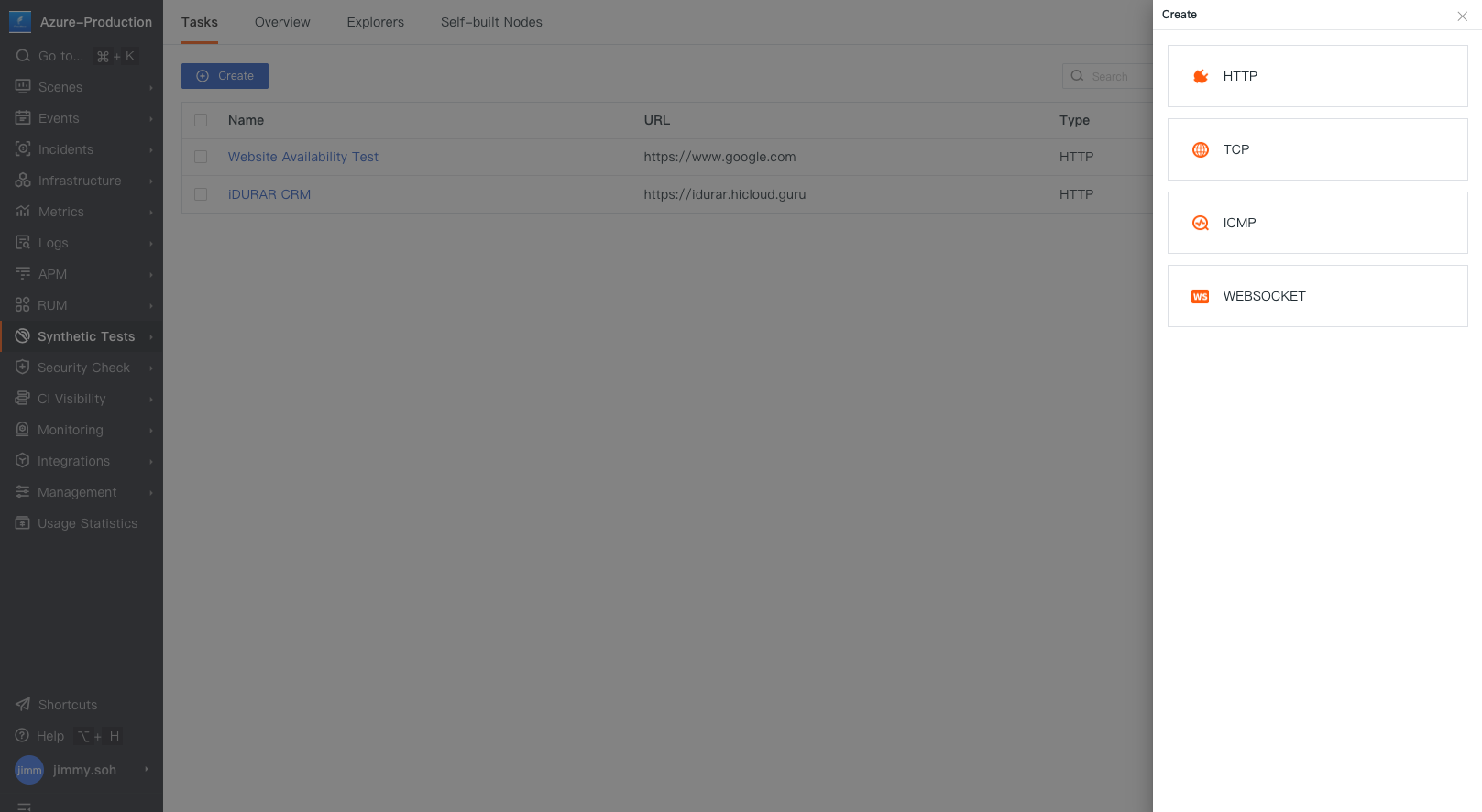 Create ICMP Task Screen 1